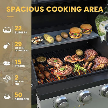 DIFY 4-Burner Propane Gas BBQ Grill with Side Burner and Porcelain-Enameled Cast Iron Grates, 46500 BTU Output Stainless Steel Grill for Outdoor Cooking Kitchen & Patio Backyard Barbecue, Silver