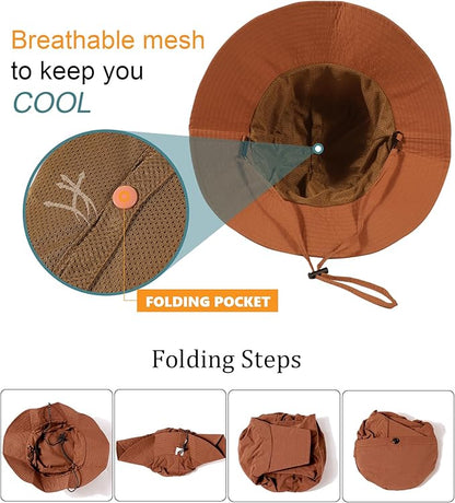 Water-Resistant Sun UPF 50+ Bucket Hat Protection Packable Brimmed Boonie for Women Men Summer Lightweight Hiking Outdoor Cap