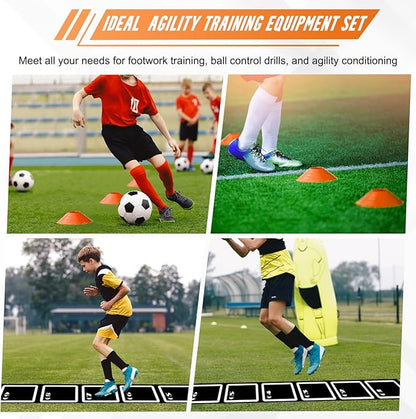 Agility Ladder Set: 15ft Rubber Non-Slip Agility Training Ladder with 10 Soccer Cones for Outdoor Agility Training| Basketball Fitness Soccer Training Equipment for Adults Youth
