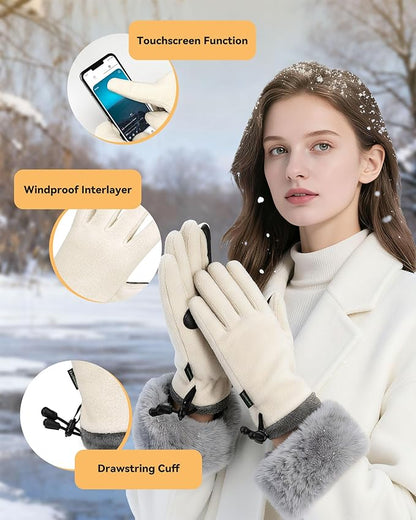 Winter Warm Gloves for Women - Fashion Style Windproof Cuffs Soft fleece - Touchscreen Thermal Flexible Gloves