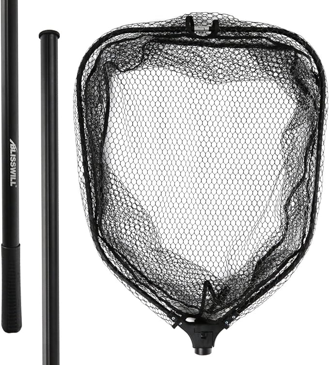 BLISSWILL Large Fishing Net with Handle Collapsible Fish Landing with Extendable Handle Knotless Nylon Fishing Safe Fish Net Durable Telescopic Dip Foldable