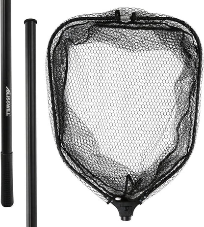 BLISSWILL Large Fishing Net with Handle Collapsible Fish Landing with Extendable Handle Knotless Nylon Fishing Safe Fish Net Durable Telescopic Dip Foldable