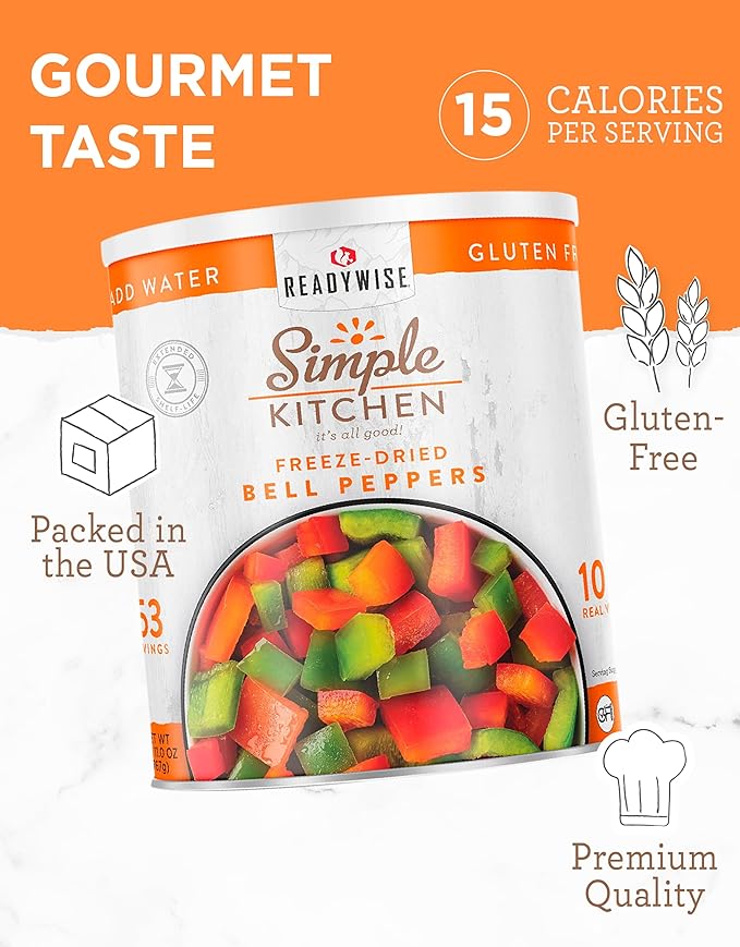 Simple Kitchen Dehydrated Red & Green Bell Peppers – 153 Servings for Family Meal Prep, Survival Canned Food, Gluten Free & Freeze Dried Bell Peppers for Camping Meals, Backpacking & Hiking, #10 Can