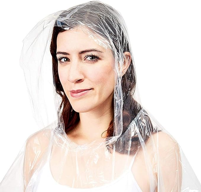 Juvale Disposable Rain Ponchos for Adults - 20-Pack, One Size, Clear Hooded - Plastic Ponchos Bulk & Emergency Rain Gear for Camping & Festivals