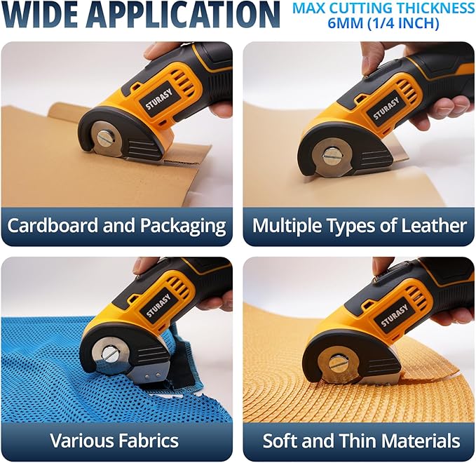 Cordless Electric Scissors, Power Cardboard Cutter with Safety Lock, Rechargeable 4V 2000mAh Electric Box Cutter for Cardboard, Fabric, Carpet, Leather, Paper, Plastic, Packages, Rotary Cutter