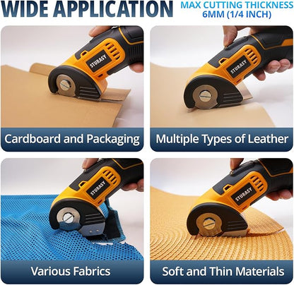 Cordless Electric Scissors, Power Cardboard Cutter with Safety Lock, Rechargeable 4V 2000mAh Electric Box Cutter for Cardboard, Fabric, Carpet, Leather, Paper, Plastic, Packages, Rotary Cutter