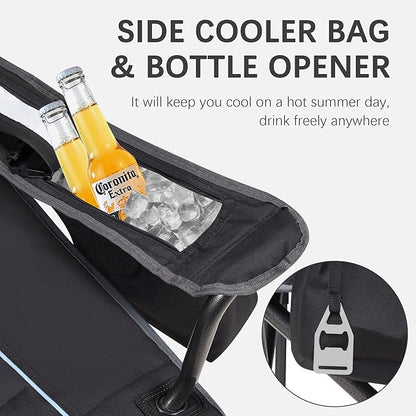 Oversized Folding Camping Chair for Adults - 450lbs Support - Heavy Duty Portable Lawn Chairs with Side Pocket Cup Holder Cooler Bag for Sports Garden Beach Fishing, Black