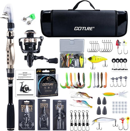 Goture Fishing Rod and Reel Combo - Carbon Fiber Telescopic Fishing Pole - Spinning Reel 9+1 Shielded Bearings Stainless Steel BB - E