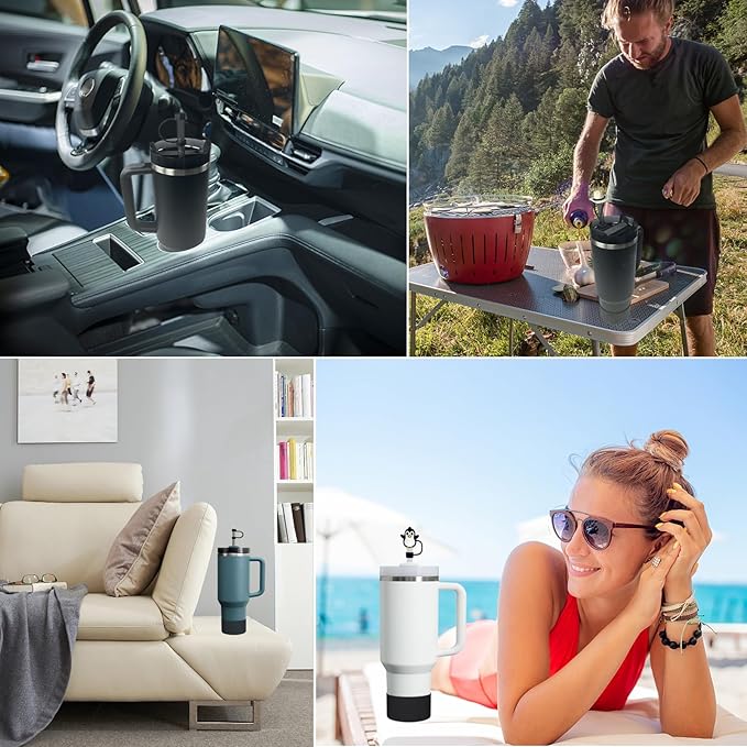 Stanley Cup Accessories Set: Silicone Spill Proof Stopper, Straw Cover Cap, Silicone Boot for 40oz & 30oz Tumbler (BLACK)