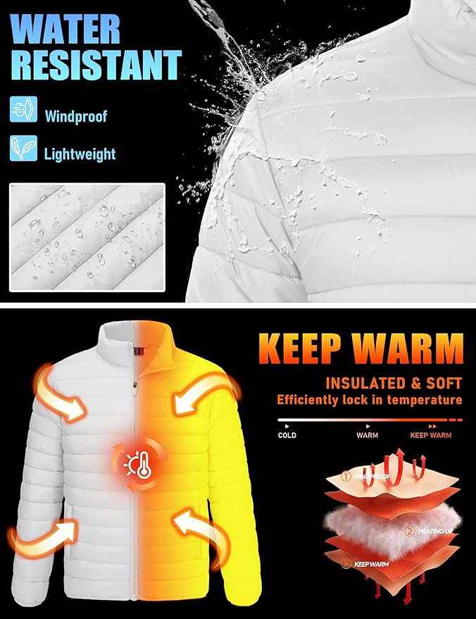 TACVASEN Men's Lightweight Puffer Jacket Winter Quilted Puffy Jackets Warm Water-Resistant Windproof Insulated Coats