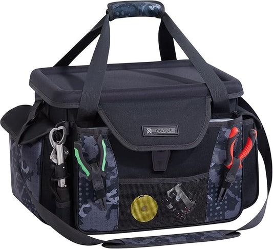 X-Strike Fishing Tackle Bag, Fishing Box Bag with 7 3700 Tackle Boxes Extra Large Fishing Gear Storage Bag Water-Resistant Tackle Bags Padded Shoulder Strap for Saltwater Icefishing Freshwater Camping