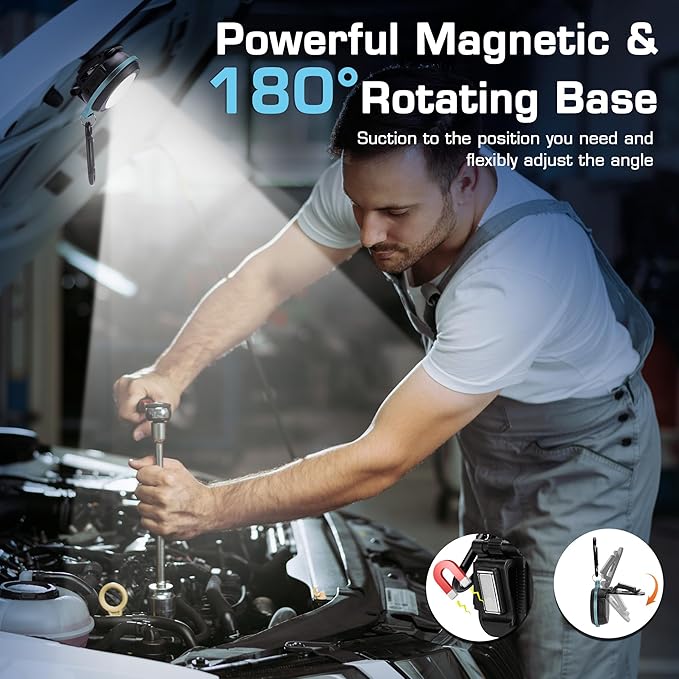 WORKPRO COB Keychain Work Light, Rechargeable Magnetic EDC Keychain Flashlight, Mini Pocket Carabiner Flashlight with Hat Clip, 3 Light Modes Emergency Light for Camping, Hiking and Fishing, Blue