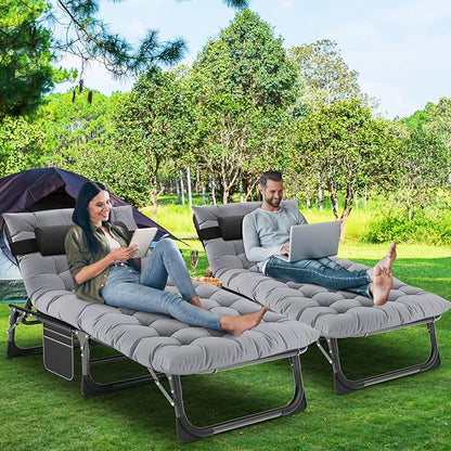 LILYPELLE Folding Outside Chaise Lounge Chair with Mattress, 5 Position Adjustable Patio Folding Lounge Chair Reclining Chairs Perfect for Outside, Sunbathing, Camping, Pool, Beach, Patio, Noble Gray