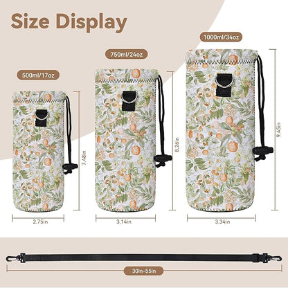 RICHEN Neoprene Water Bottle Carrier Bag with Adjustable Shoulder Strap,Insulated Water Bottle Cover for Stainless Steel/Glass/Plastic Bottles