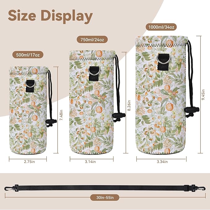 RICHEN Neoprene Water Bottle Carrier Bag with Adjustable Shoulder Strap,Insulated Water Bottle Cover for Stainless Steel/Glass/Plastic Bottles
