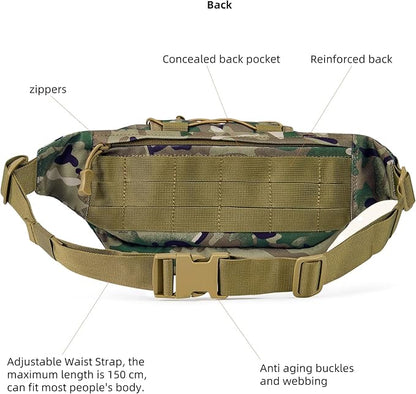3.5L Military Tactical Fanny Pack | Molle, Quick Access, EDC, Hiking, Travel, Fit Most Men's Waist (Camo)