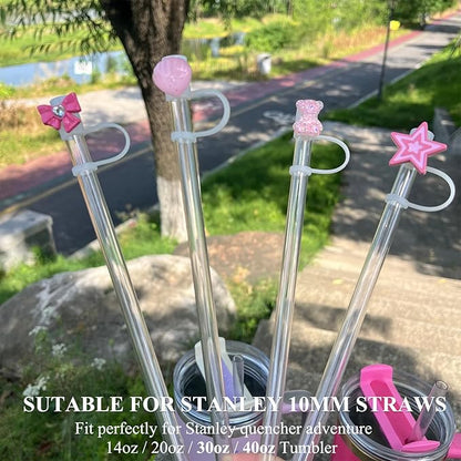 4 PCs Bling Straw Cover Cap for Stanley Cup including Bear, Bow, Shell, Star Straw Toppers, Cute Pink Straw Cover Cap Accessories for 20 30 40 oz Tumblers