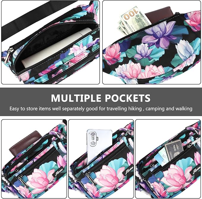 Waist Pack Bag Fanny Pack for Men&Women Hip Bum Bag with Adjustable Strap for Outdoors Workout Traveling Casual Running Hiking Cycling (New Black Flowers-1)