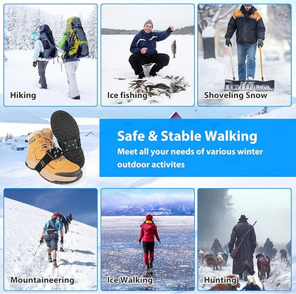 SYOURSELF Ice Cleats Crampons for Shoes and Boots, Rotatable Mid-Sole Traction Cleats Shoe Spikes for Snow and Ice, Non Slip Tungsten Spikes Ice Shoes Grippers for Men Women Winter Indoor/Outdoor