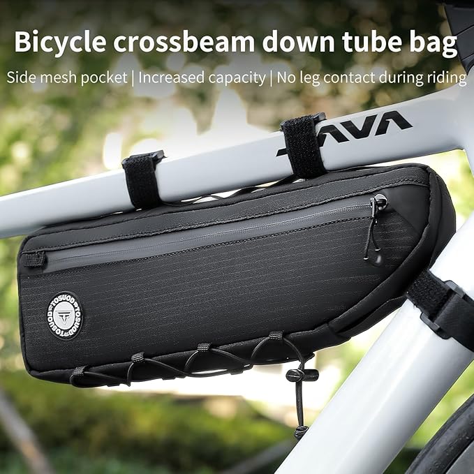 Bike Frame Bag 2L/3L – Waterproof 600D/Scratch-Proof, 7" Phone Fit, 4-Point & Multi-Position Anti-Sway Straps, Full-Side Zipper Quick Access, Tool-Free Install, Universal MTB/Road/Gravel/E-Bike