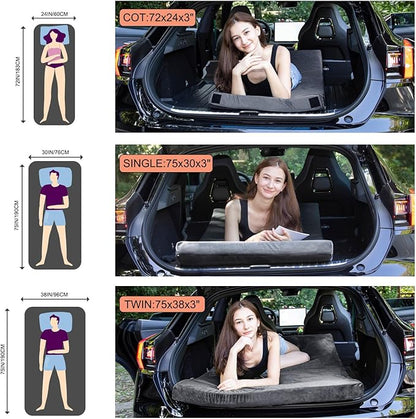 Memory Foam Camping Mattress Sleeping Pad, 3" Thick Waterproof Portable Roll Up Sleeping Mats & Floor Mattress Pad with Pillow + Travel Bag for Camping Car Truck SUV Tent Sleepover Kids Adult