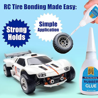 Y'allCanDiy Super Glue for Rubber - Cyanoacrylate Based Adhesive for RC Tires, Seals, Gaskets, Soles, Hose, Mat & Neoprene, Automotive Parts Repair. Waterproof, Heavy Duty CA Glue