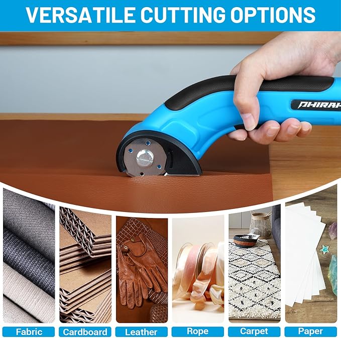 Cordless Cardboard Cutter, 4V Electric Scissors for Carpet and Leather, Box Cutter Tool with Safety Trigger, Powerful Rotary Cutter for Cutting Cardboard, Paper, Plastic