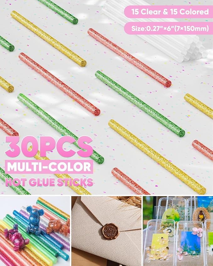 4V Pink Cordless Hot Glue Gun Kit with 30 Multi-Color Glue Gun Sticks, Fast Preheating, USB-C Rechargeable with 2600mAh Built-in Battery, Less-Drip Hot Melt Glue Gun for DIY, Crafting, Art