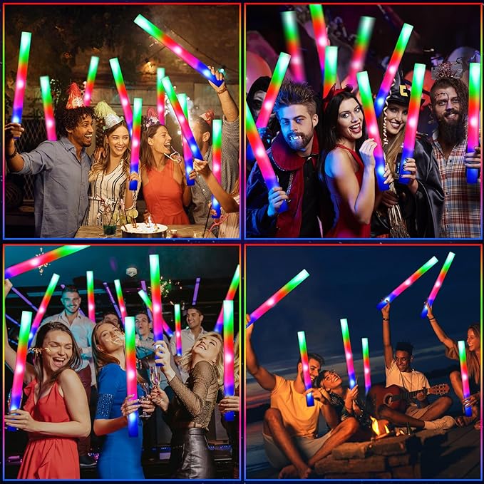 102 PCS Led Foam Sticks, Bulk Glow Sticks with 3 Colors Flashing, Light Up Baton Wands for Kids, Glow Sticks Party Supplies for party, Wedding, Raves, Concert, Camping, Sporting Events