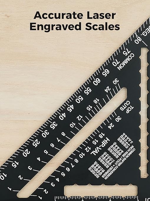 Mecurate 7 Inch Heavy-Duty Aluminum Alloy Triangle Rafter Square, Durable Carpenter's Layout Tool with Easy-to-Read Scales for Angle Measurement, Marking & Cutting Guide