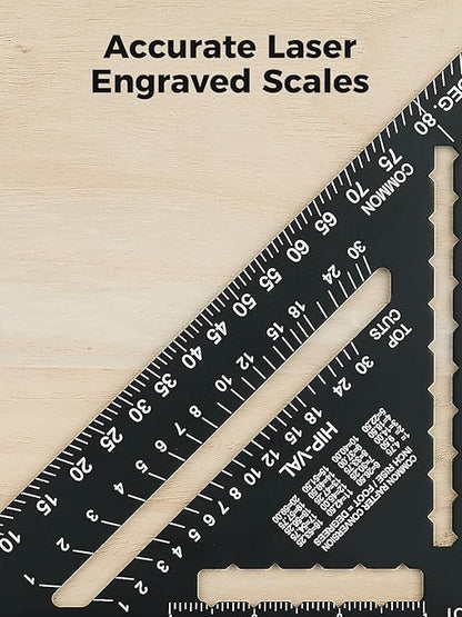 Mecurate 7 Inch Heavy-Duty Aluminum Alloy Triangle Rafter Square, Durable Carpenter's Layout Tool with Easy-to-Read Scales for Angle Measurement, Marking & Cutting Guide