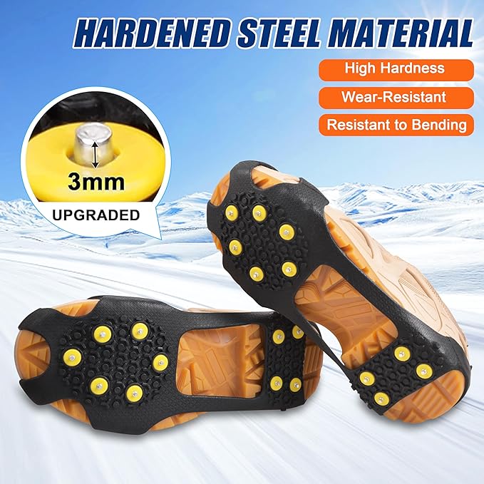 Ice Cleats for Shoes and Boots Ice Snow Grippers Anti-Slip Crampons 10 Studs Traction Cleat for Women Men Kids Hiking Fishing Walking Running Jogging