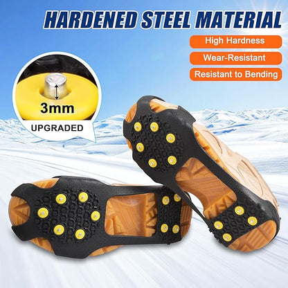 Ice Cleats for Shoes and Boots Ice Snow Grippers Anti-Slip Crampons 10 Studs Traction Cleat for Women Men Kids Hiking Fishing Walking Running Jogging