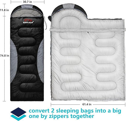 0 Degree Winter Sleeping Bags for Adults Camping (450GSM) - Temp Range (5F–32F) Portable Waterproof Compression Sack- Camping Sleeping Bags for Big and Tall in Env Hoodie: Backpacking Hiking 4 Season