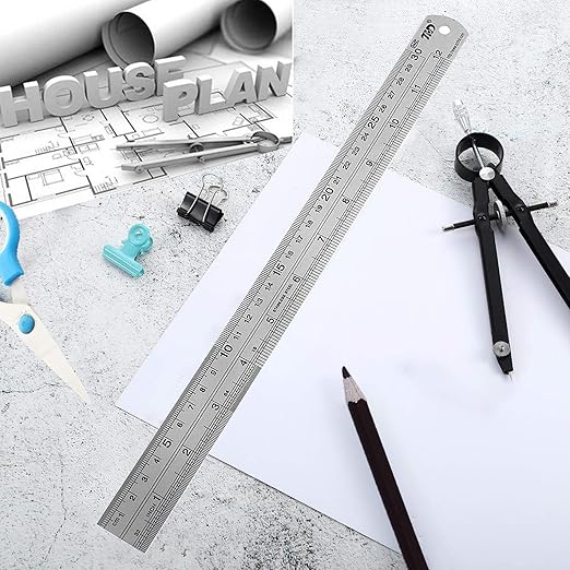YouOKLight Metal Ruler Set, 6 inch Ruler and 12 inch Ruler. Ruler Inches and Centimeters, Metric Ruler 12 Inches, Metal Ruler 12 inch, Drawing Ruler, Precision Measuring Metal Ruler Silver