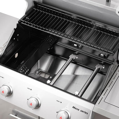 Monument Grills Outdoor Barbecue Stainless Steel 3 Burner Propane Gas Grill, 48,000 BTU Patio Garden Grill with Side Burner and Knob Controls, Mesa305 with BBQ Cover