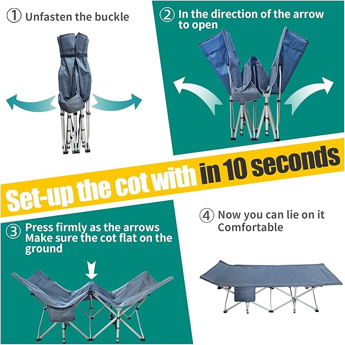 XXL Camping Cot with Mattress Oversize 32" Width Folding Cot Heavy Duty Comfortable Cots for Sleeping Guest Bed with Carry Bag Portable Easy to Set-up for Home Travel Outdoor 79" x 32" x 18"