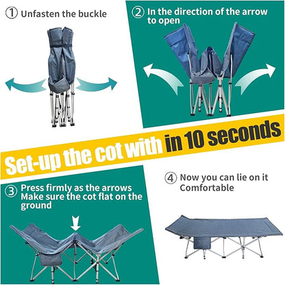 XXL Camping Cot with Mattress Oversize 32" Width Folding Cot Heavy Duty Comfortable Cots for Sleeping Guest Bed with Carry Bag Portable Easy to Set-up for Home Travel Outdoor 79" x 32" x 18"