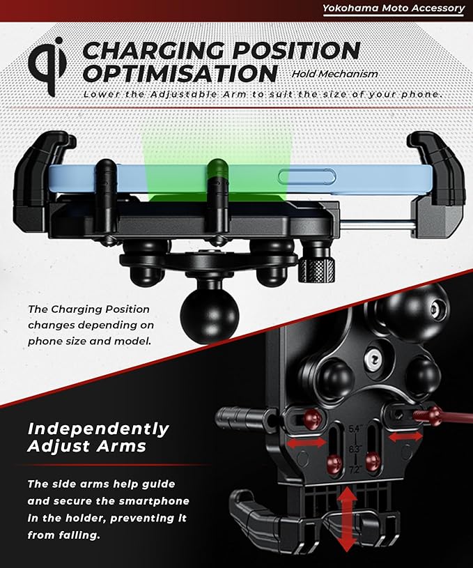Kaedear Motorcycle Smartphone Holder, Charging, Vibration Absorption, Air Mount, Integrated QI, Wireless Charging, USB Power Supply, Devil Horn QI USB/Air Mount KDR-M26A (Qi Charging / 1" Ball)
