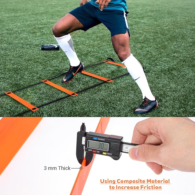 Pro Agility Ladder Soccer Kick Trainer Set 20ft 12 Rung 10 Cones and 4 Stakes Speed Agility Football Training Equipment with Carrying Bag ﻿