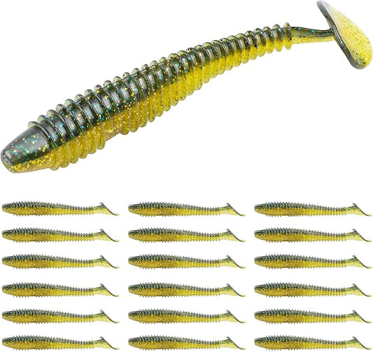 RUNCL Swimbaits Paddle 10/20/30/40PCS, 5/4/3/2 Inchs Paddle Tail, Soft Lure for Trout Crappie Bass, Durable Plastic Bait Swimmer for Saltwater/Freshwater, Fishing Lover's Gift