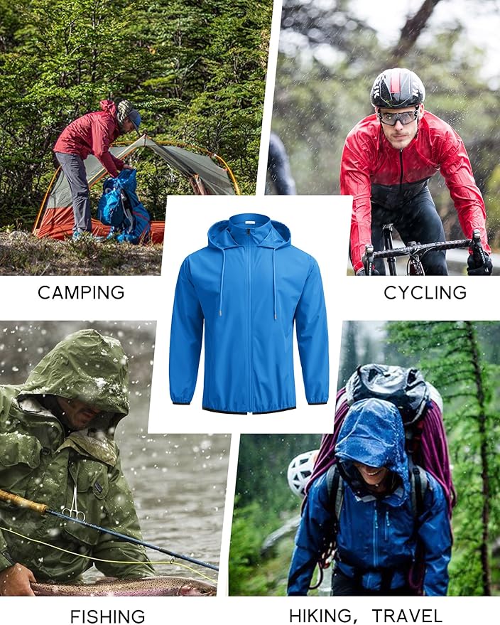 COOFANDY Men's Packable Rain Jacket Lightweight Waterproof Raincoat with Hood Travel Hiking Golf Windbreaker