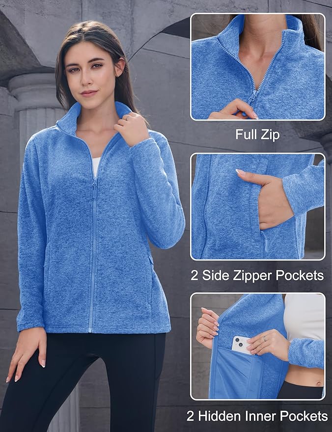 MAGCOMSEN Fleece Jacket Women Zip UP Lightweight Soft Polar Warm Winter Jackets for Women with Pockets Outdoor Hiking