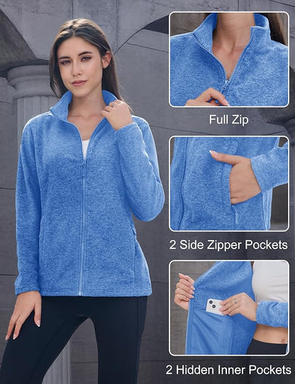 MAGCOMSEN Fleece Jacket Women Zip UP Lightweight Soft Polar Warm Winter Jackets for Women with Pockets Outdoor Hiking