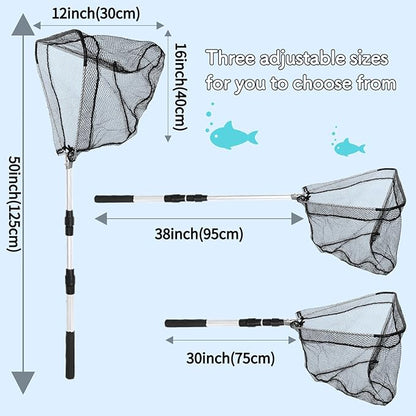 Folding Kayak Fishing Net with Aluminum Alloy Frame Rubber-Coated Nylon Net for Small Fishing Net Fishing Landing Net for Non-Slip Gloves Storage Bag