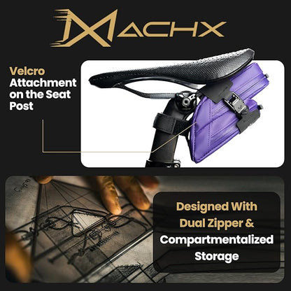 Lumiere & Co. Magnetic Quick-Release Bike Saddle Bag – Double Compartment, Low-Profile Brick Design, Designed with Fidlock's Magnetic Black V Buckle Attachment System, Mach X (Purple)