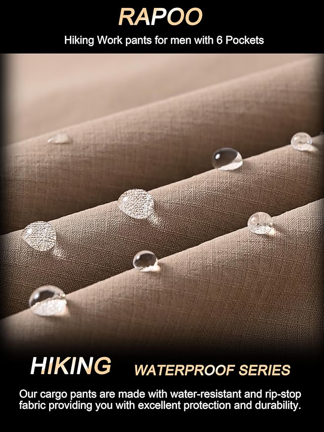 Rapoo Mens Hiking Pants Lightweight Water Resistant Breathable Nylon Cargo Pants with 6 Pockets