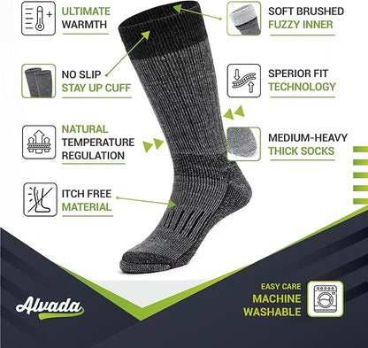 Alvada Warm Thermal Wool Socks for Winter Moisture Wicking and Breathable Cozy Boot Socks