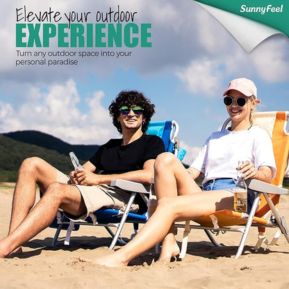 SUNNYFEEL High Back Folding Beach Chair, Tall Beach Chair with 3 Reclining Position, Portable Camping Chair for Adults with Wood Armrest, Lightweight Camping Chair 300 lbs Heavy Duty, Green, 2 Pack