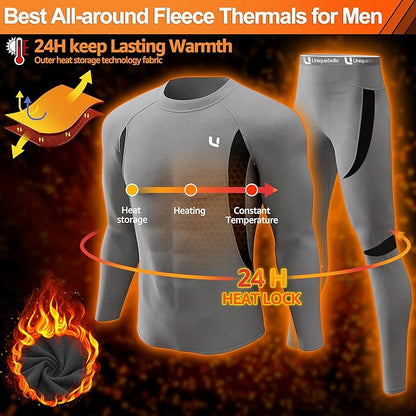 UNIQUEBELLA Men's Thermal Underwear Sets Top & Long Johns Fleece Sweat Quick Drying Thermo Base Layer